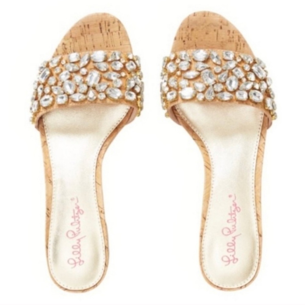 Lilly Pulitzer Trish Cork &‎ Crystal Rhinestone mule sandals